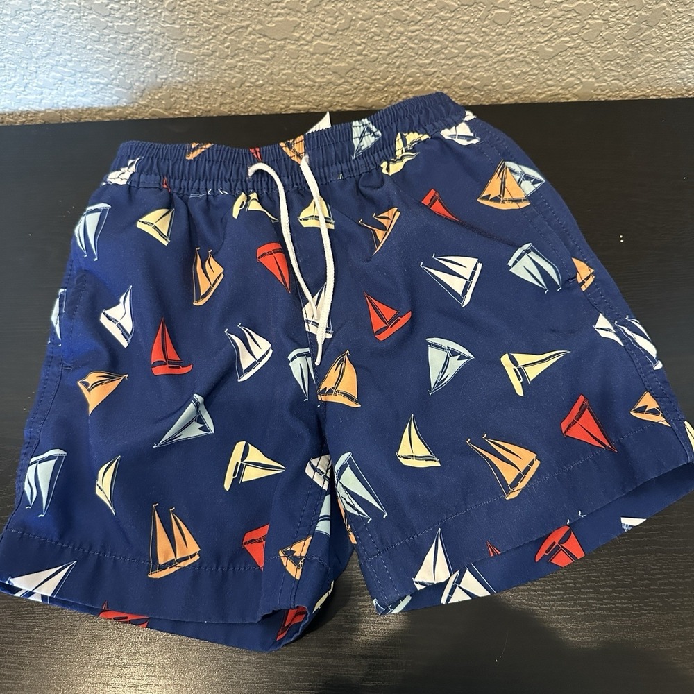 crewcuts boys swimsuit‎ Trunks Navy Blue Sailboats Size 4 Drawstring Lined